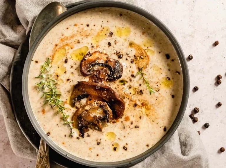 a plate of mushroom soup