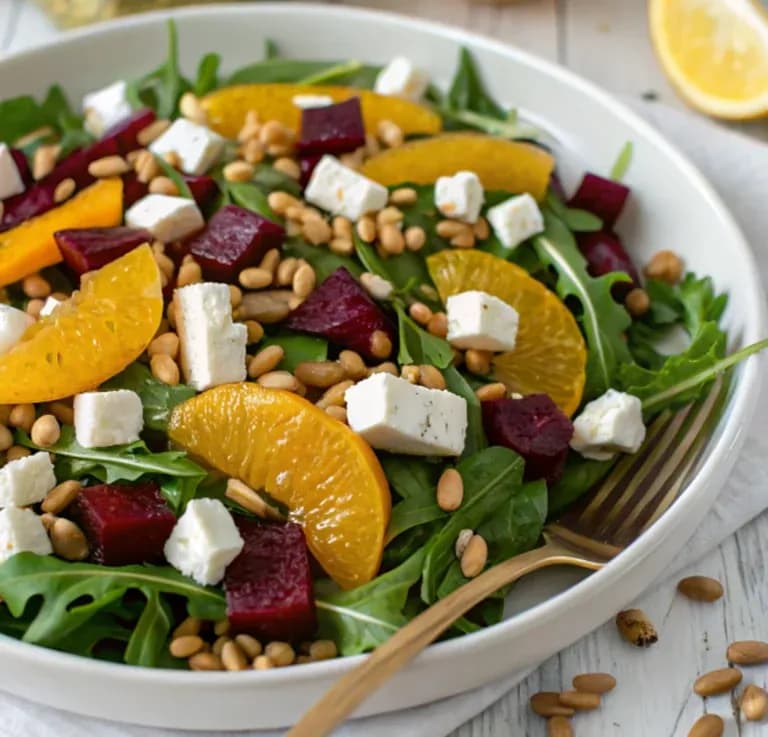 salad with oranges, beetroot, feta